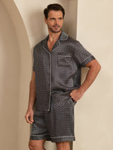[Black Ginkgo] SilkSilky  Short Sleeve Notch Collar Men's Pajamas 001