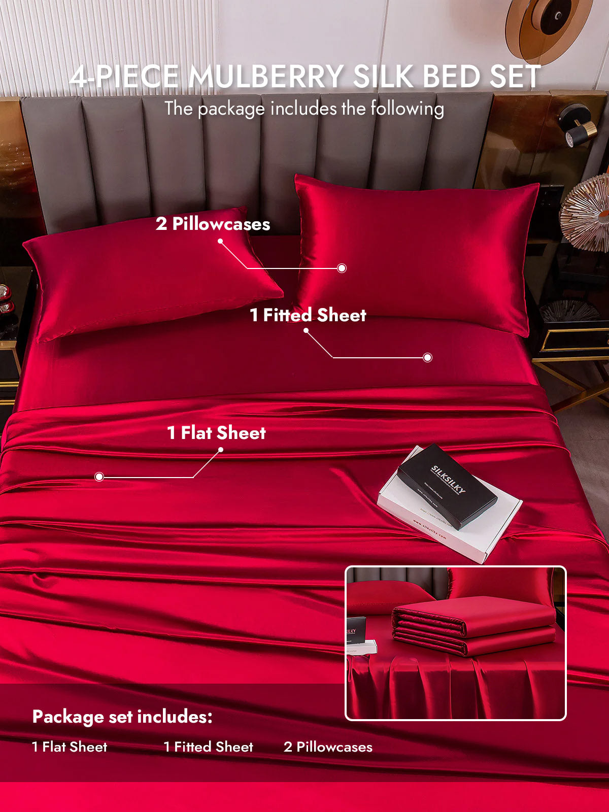 [Wine] SilkSilky  19Momme Silk Bedding Set 005