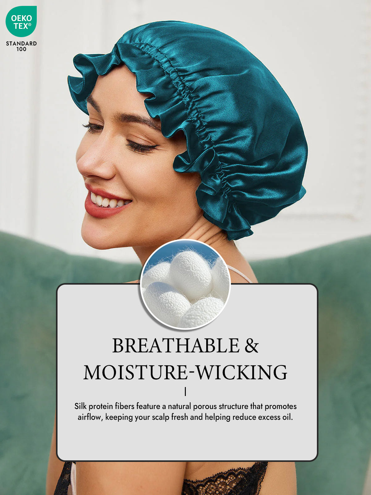 [Teal] SilkSilky  Sleep Cap 004