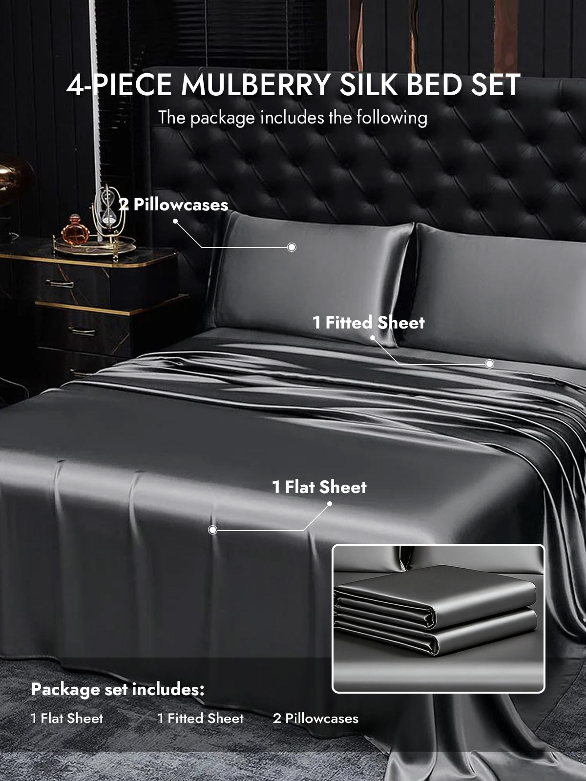 [Dark Gray] SilkSilky  19Momme Silk Bedding Set 005