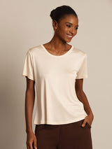 [Beige] SilkSilky  Short Sleeve Round Neck Women's T-Shirt 001
