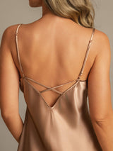[Brown] SilkSilky  Spaghetti Strap V Neck Nightgown 005
