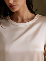 [Beige] SilkSilky 3/4 Sleeve Round Neck Dress 003