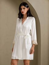 [White] SilkSilky  3/4 Sleeve Women's Robe 003