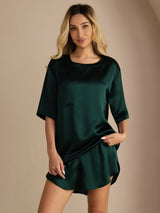 [Dark Green] SilkSilky  Short Sleeve Round Neck Women's Pajamas 001