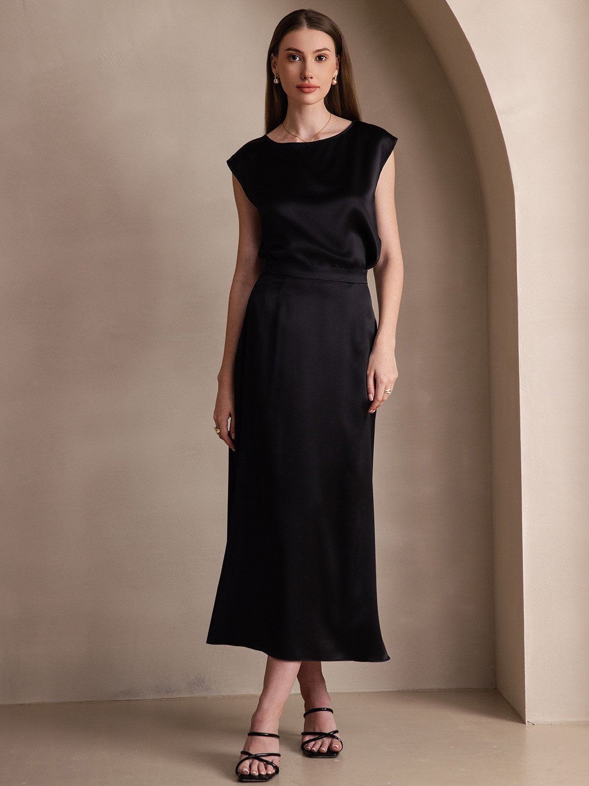 [Black] SilkSilky  19Momme Silk Skirt 005