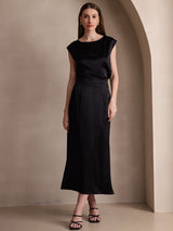 [Black] SilkSilky  19Momme Stretch Silk Charmeuse Skirt 005