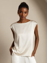 [White] SilkSilky  Cap Sleeve Round Neck Women's T-Shirt 001