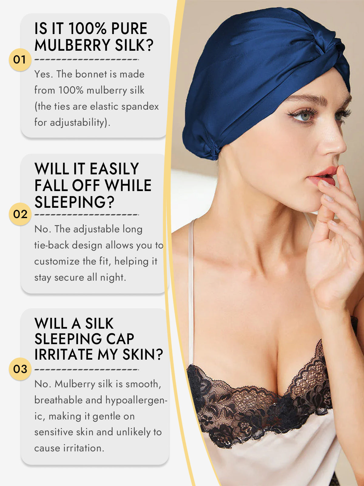 [Dark Blue] SilkSilky  Pure Silk Sleep Cap 008