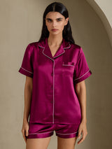 [Fuchsia] SilkSilky  Short Sleeve Lapel Collar Women's Pajamas 003