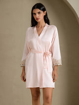 [Pink] SilkSilky  3/4 Sleeve Women's Robe 003