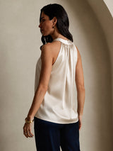 [Beige] SilkSilky  Sleeveless Halter Women's T-Shirt 002
