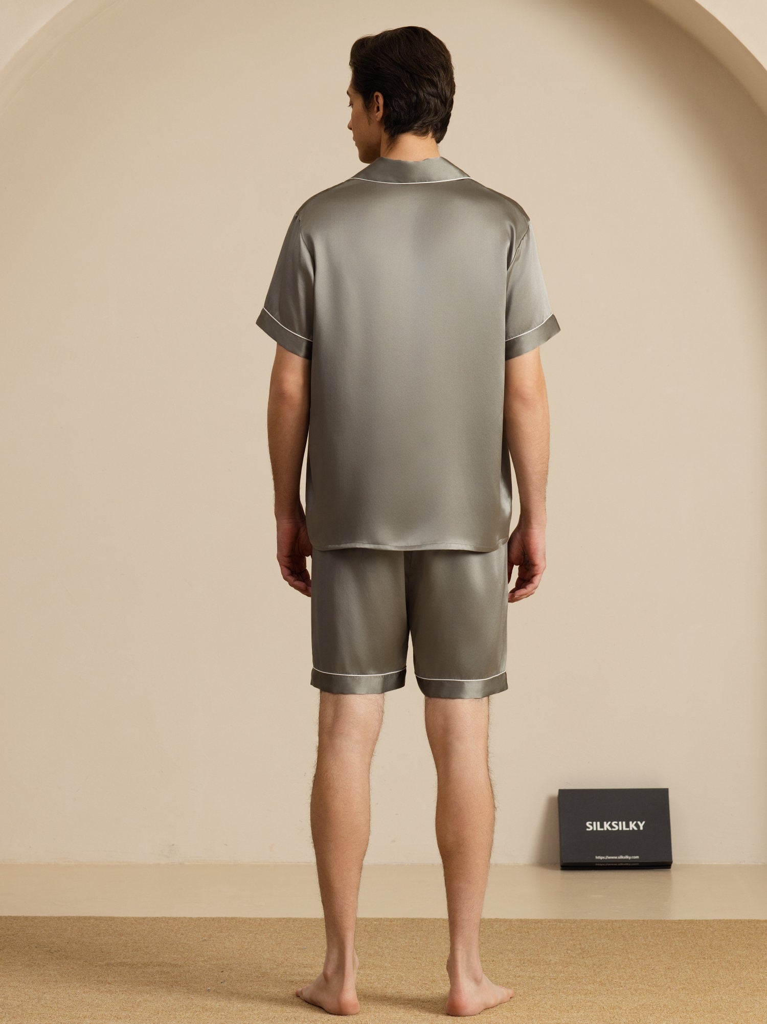 [Grayish Green] SilkSilky  Short Sleeve Notch Collar Men's Pajamas 002