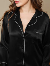 [Black] SilkSilky  Long Sleeve Notch Collar Women's Pajamas 007
