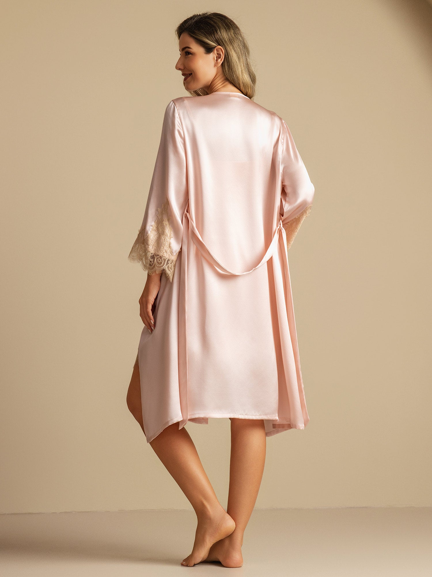 [Pink] SilkSilky  Pure Silk Nightgown&Robe Set 002,