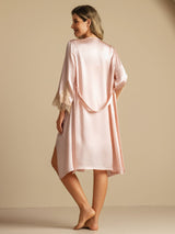 [Pink] SilkSilky  3/4 Sleeve V Neck Nightgown&Robe Set 002