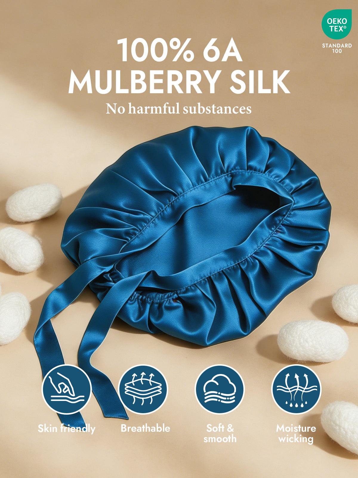 [Teal] SilkSilky  Pure Silk Sleep Cap 002