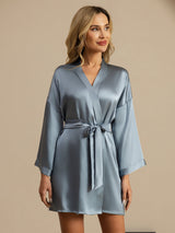 [Grayish Blue] SilkSilky  3/4 Sleeve Women's Robe 003