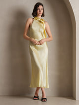 [Light Yellow] SilkSilky  Sleeveless Tie Neck Dress 003
