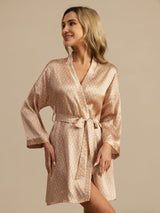 [Yellow Heart Geo] SilkSilky  Long Sleeve Women's Robe 003
