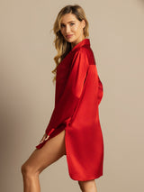 [Red] SilkSilky  Long Sleeve Notch Collar Nightshirt 002