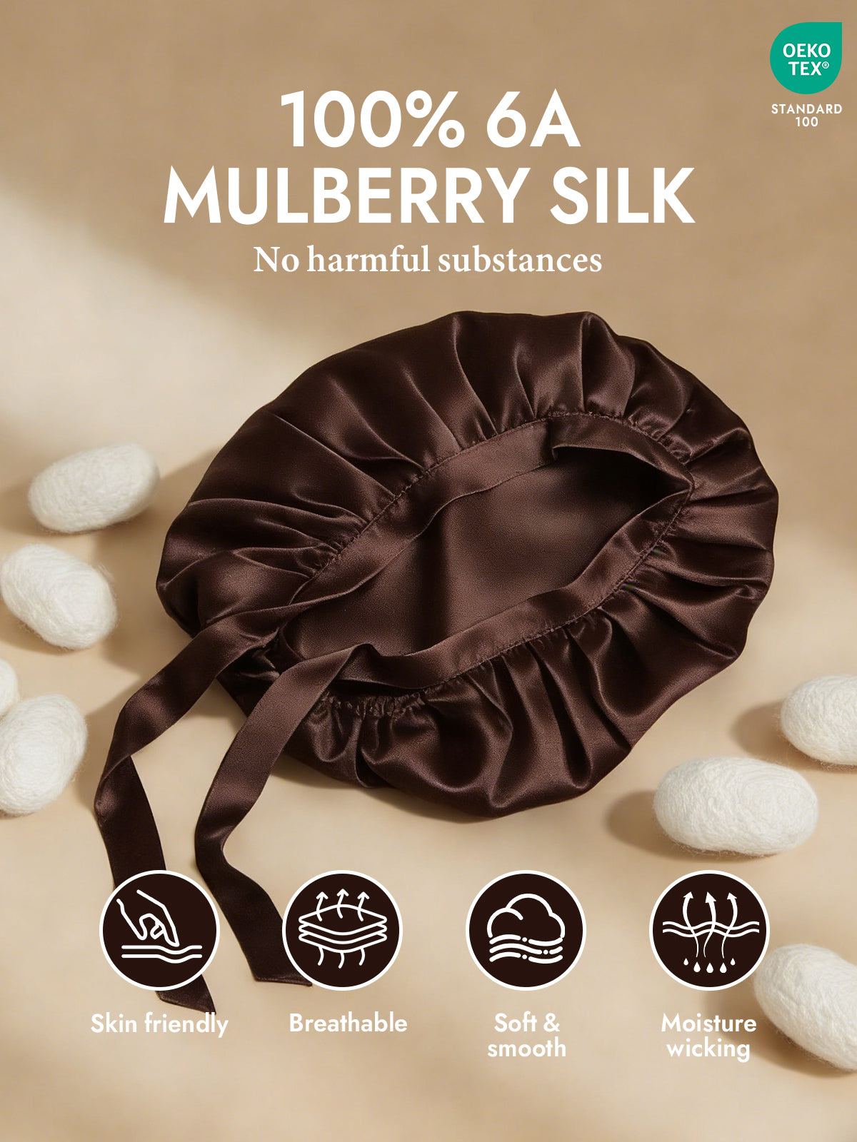 [Coffee] SilkSilky  Pure Silk Sleep Cap 002