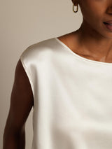 [White] SilkSilky  Cap Sleeve Round Neck Women's T-Shirt 004