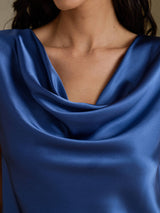 [Real Teal] SilkSilky  Cap Sleeve Cowl Neck Women's T-Shirt 004