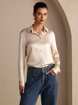 [Brown Rice] SilkSilky  Long Sleeve Lapel Collar Women's Shirts 004