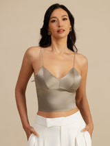 [Khaki] SilkSilky  Spaghetti Strap V Neck Camisole Top 001