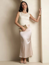 [Beige] SilkSilky  100% Silk Jersey Sleeveless Round Neck Women's T-Shirt 006
