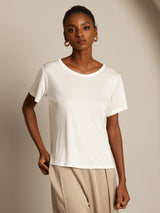 [White] SilkSilky  Short Sleeve Round Neck Women's T-Shirt 003