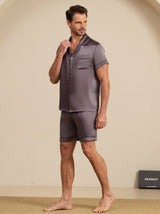 [Purple Gray] SilkSilky  Short Sleeve Notch Collar Men's Pajamas 004