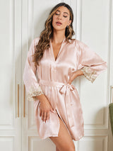 [Pink] SilkSilky  3/4 Sleeve Women's Robe 004