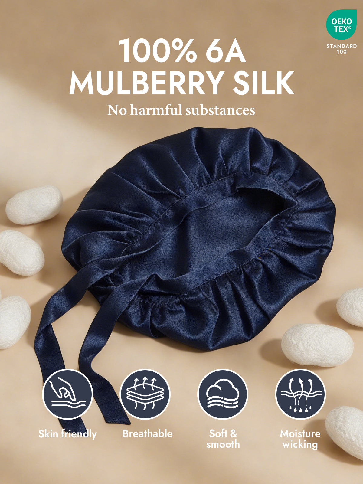 [Dark Blue] SilkSilky  Pure Silk Sleep Cap 002
