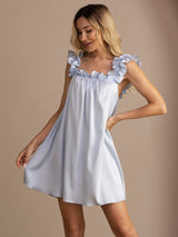 [Grayish Blue] SilkSilky  Sleeveless Square Neck Nightgown 005