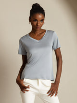 [Light Gray] SilkSilky  Short Sleeve V Neck Women's T-Shirt 001