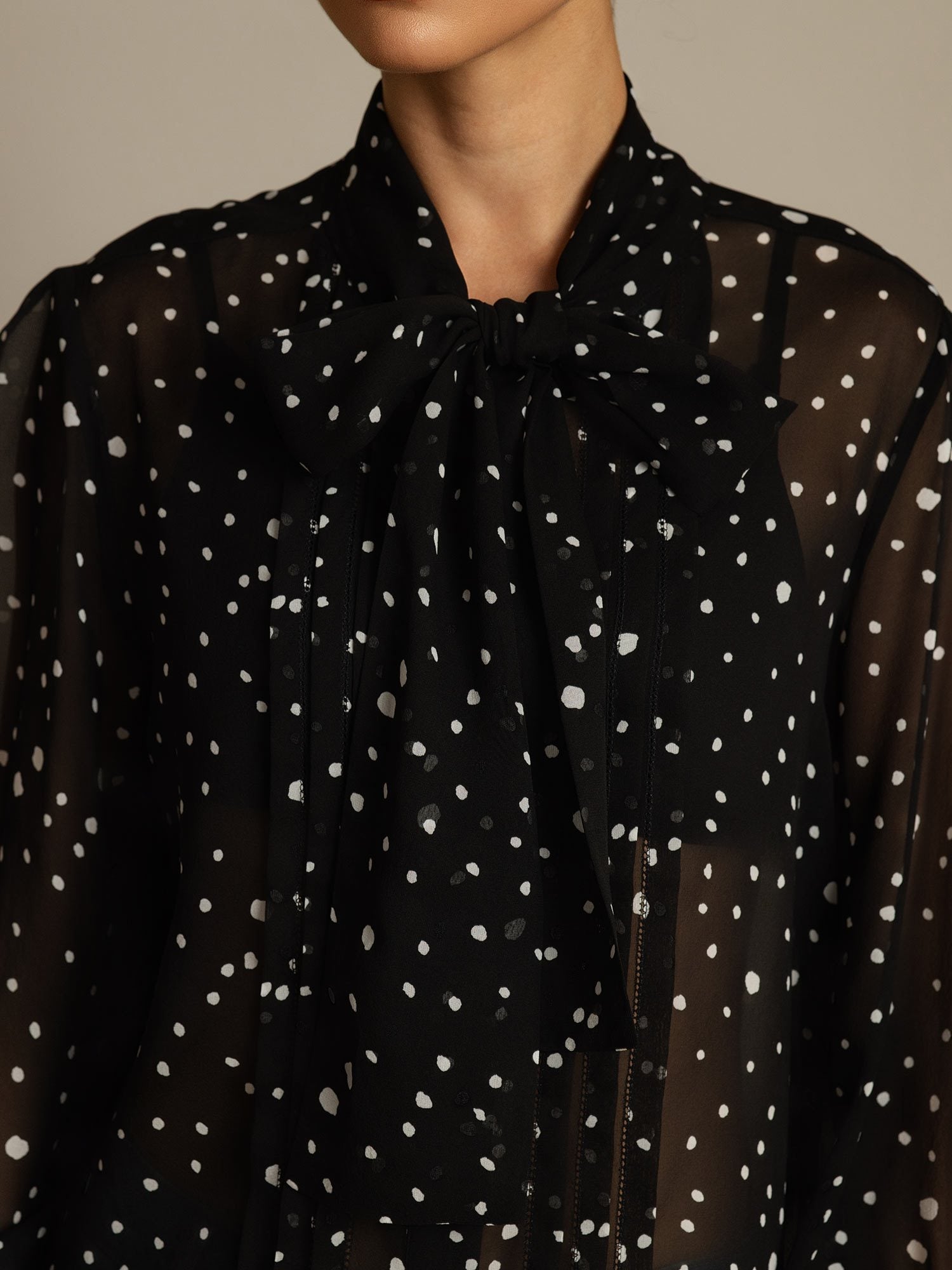 [PolkaDot] SilkSilky Pure Silk Tie Neck Women's Shirt 004