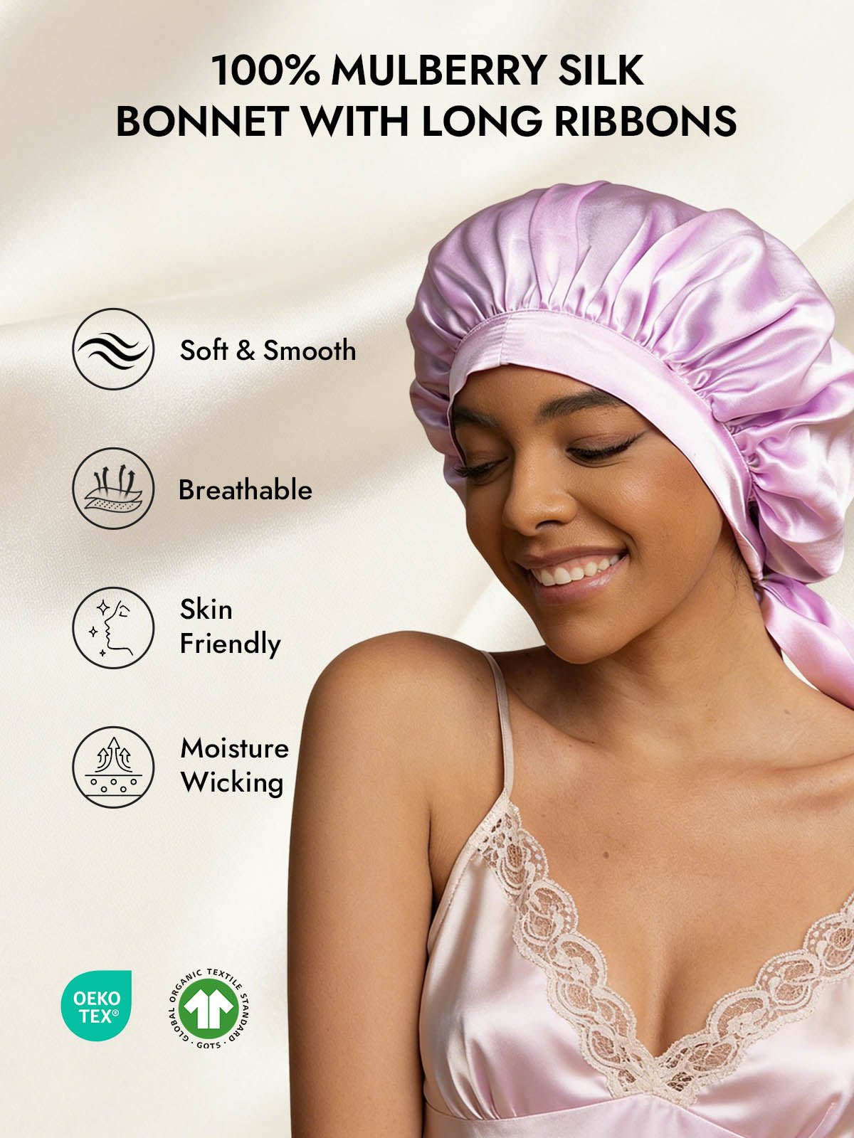 [Lavender] SilkSilky  Pure Silk Sleep Cap 002