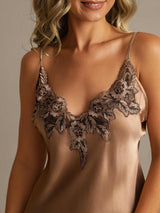 [Brown] SilkSilky  Spaghetti Strap V Neck Nightgown 004