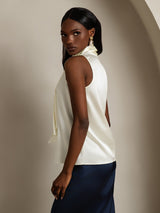 [Ivory] SilkSilky  Sleeveless Tie Neck Blouse 002