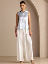 [Light Blue] SilkSilky  Sleeveless Lapel Collar Women's Shirt 006