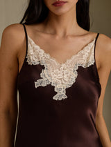 [Coffee] SilkSilky  Spaghetti Strap V Neck Nightgown 004