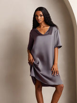 [Purple Gray] SilkSilky  Half Sleeve V Neck Nightgown 004