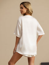 [White] SilkSilky  Short Sleeve Round Neck Women's Pajamas 002