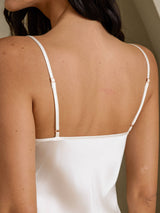 [White] SilkSilky  Spaghetti Strap V Neck Nightgown 005