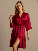 [Wine] SilkSilky  3/4 Sleeve Women's Robe 001
