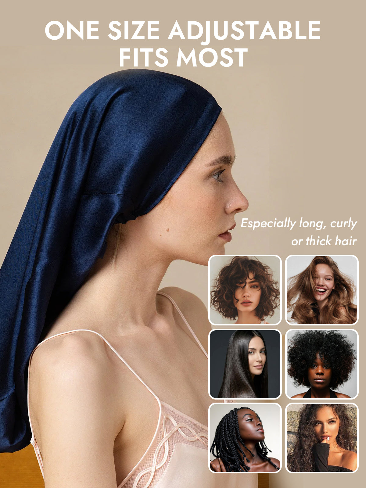 [Dark Blue] SilkSilky  Pure Silk Sleep Cap 006