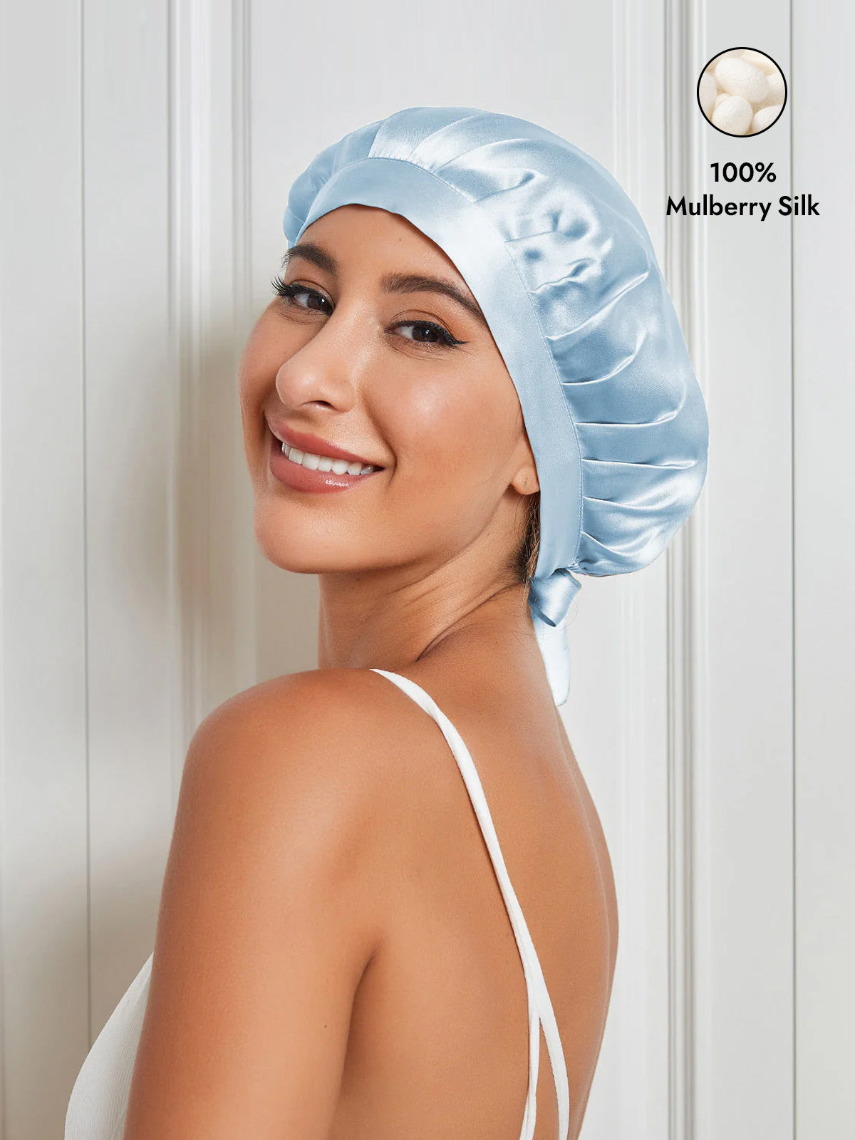 [Light Blue] SilkSilky  Pure Silk Sleep Cap 001