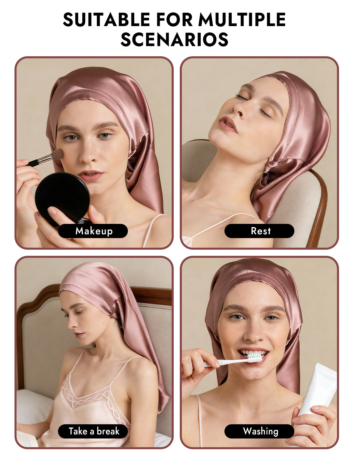 [Pale Mauve] SilkSilky  Pure Silk Sleep Cap 007